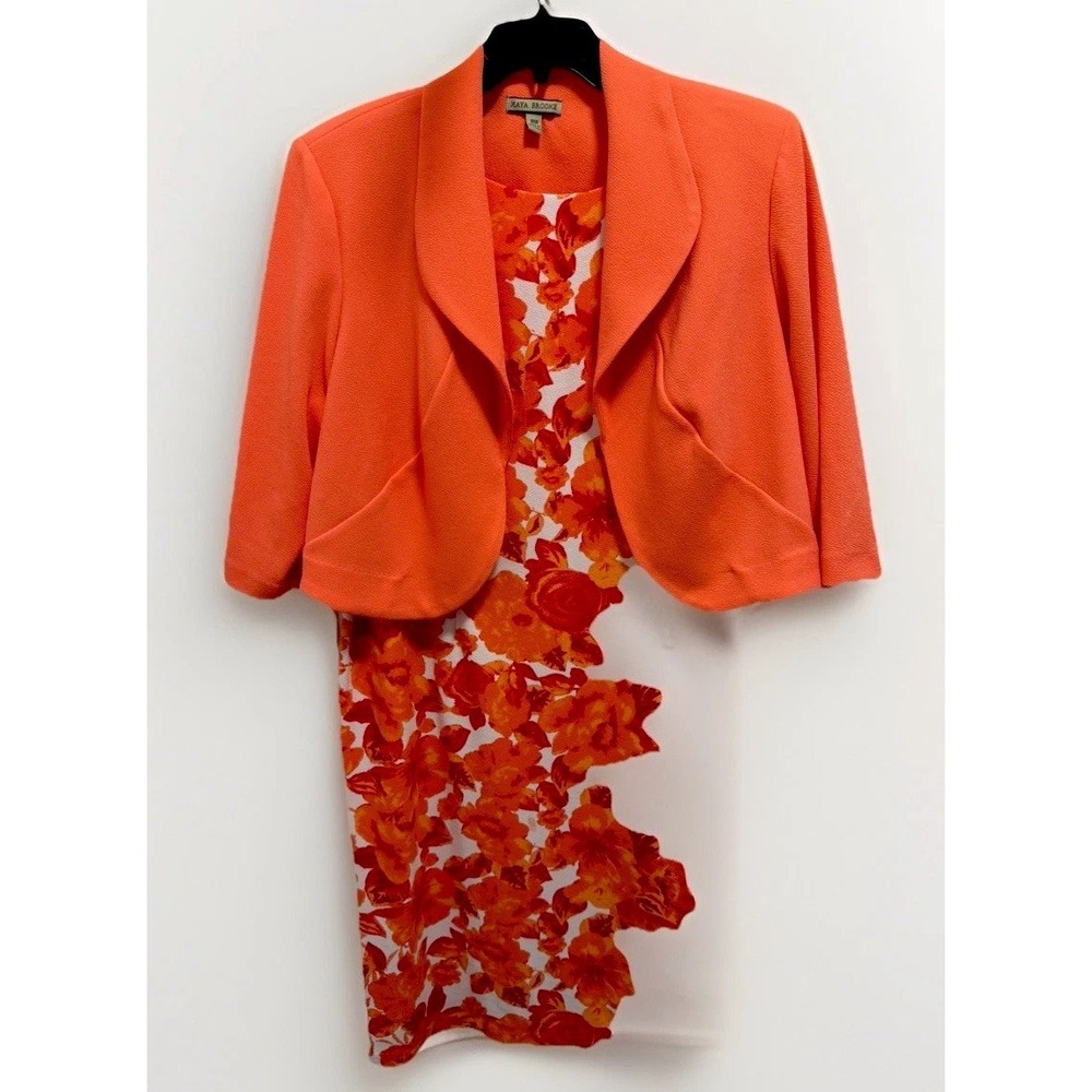 Maya Brooke Women's Sleeveless Dress SS Jacket Size 18w Orange/White NWT